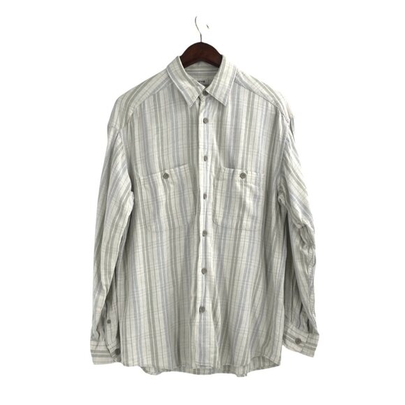 Vintage Claiborne Mens Medium Plaid Rayon Silk Button-Up Shirt Pastel Striped - Picture 1 of 8